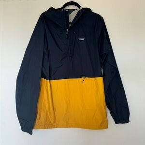 Men’s Patagonia Windbreaker Jacket - Navy Blue & Yellow Pattern, Size XXL